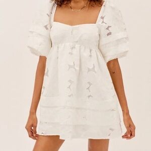 For Love & Lemons Evelyn Organza Babydoll White Floral Mini Dress